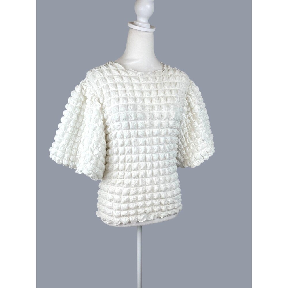 Eri + Ali Anthropologie Bubble Puff-Sleeve Top Textured Minimalist Sz S - Picture 4 of 14